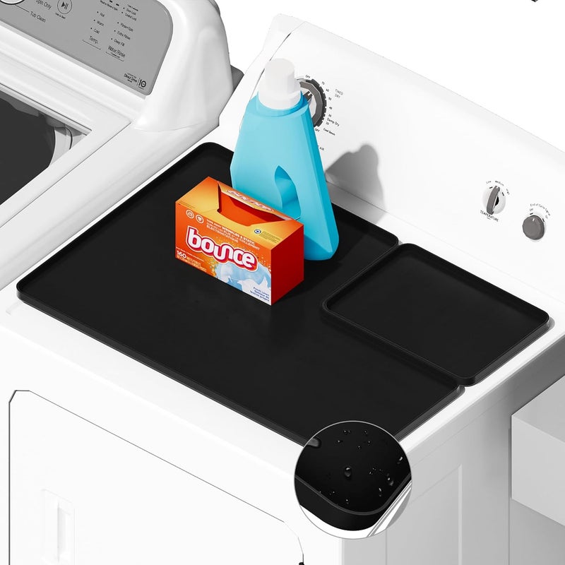 Seiri 1pcs Dryer Top Protector Mat with Lint Trap Hole Cut Out Set, 26" x 18" Silicone Dryer Top Protector Mat Non-Slip Waterproof Laundry Dryer Cover for the Top (Black) - Image 1